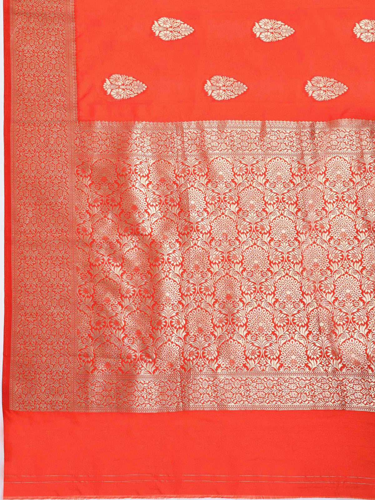 Rust Zari Work Crepe Saree
