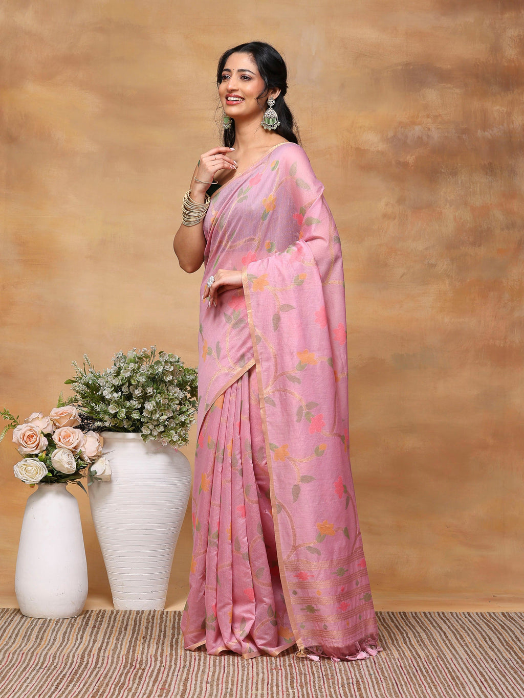 Mauve Zari Jaal Tussar Saree