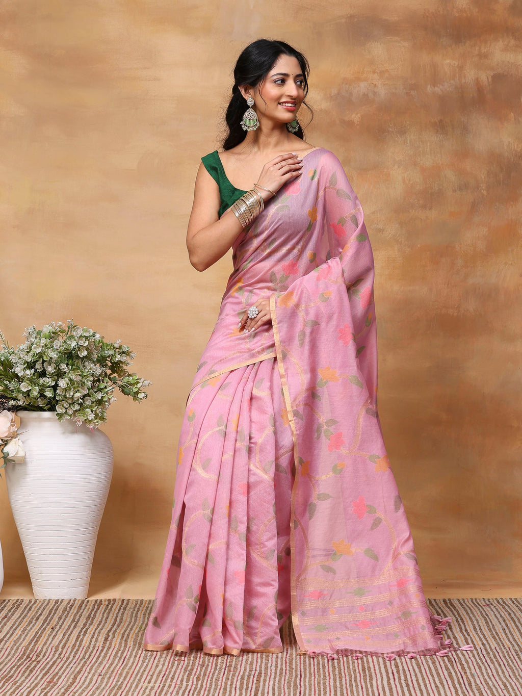 Mauve Zari Jaal Tussar Saree