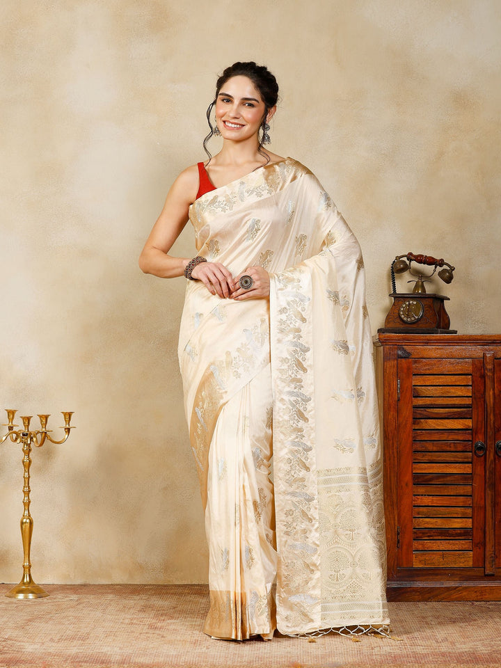 Cream Woven Design Art Silk Saree