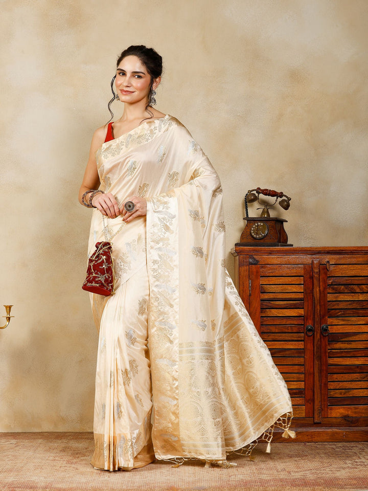 Cream Woven Design Art Silk Saree