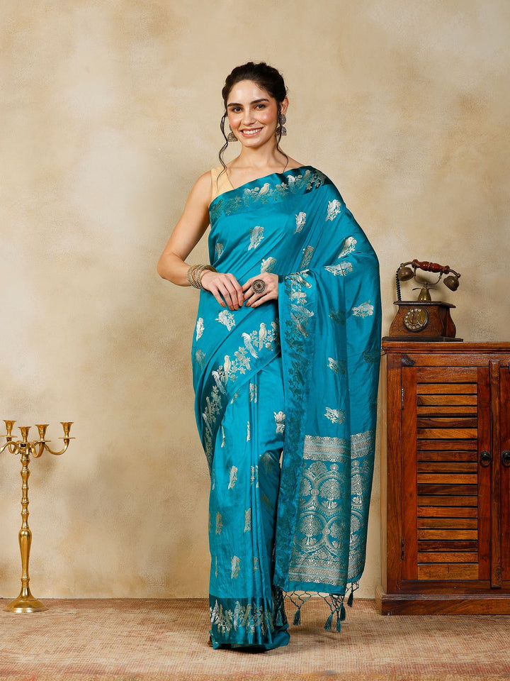 Lake Blue Woven Design Art Silk Saree