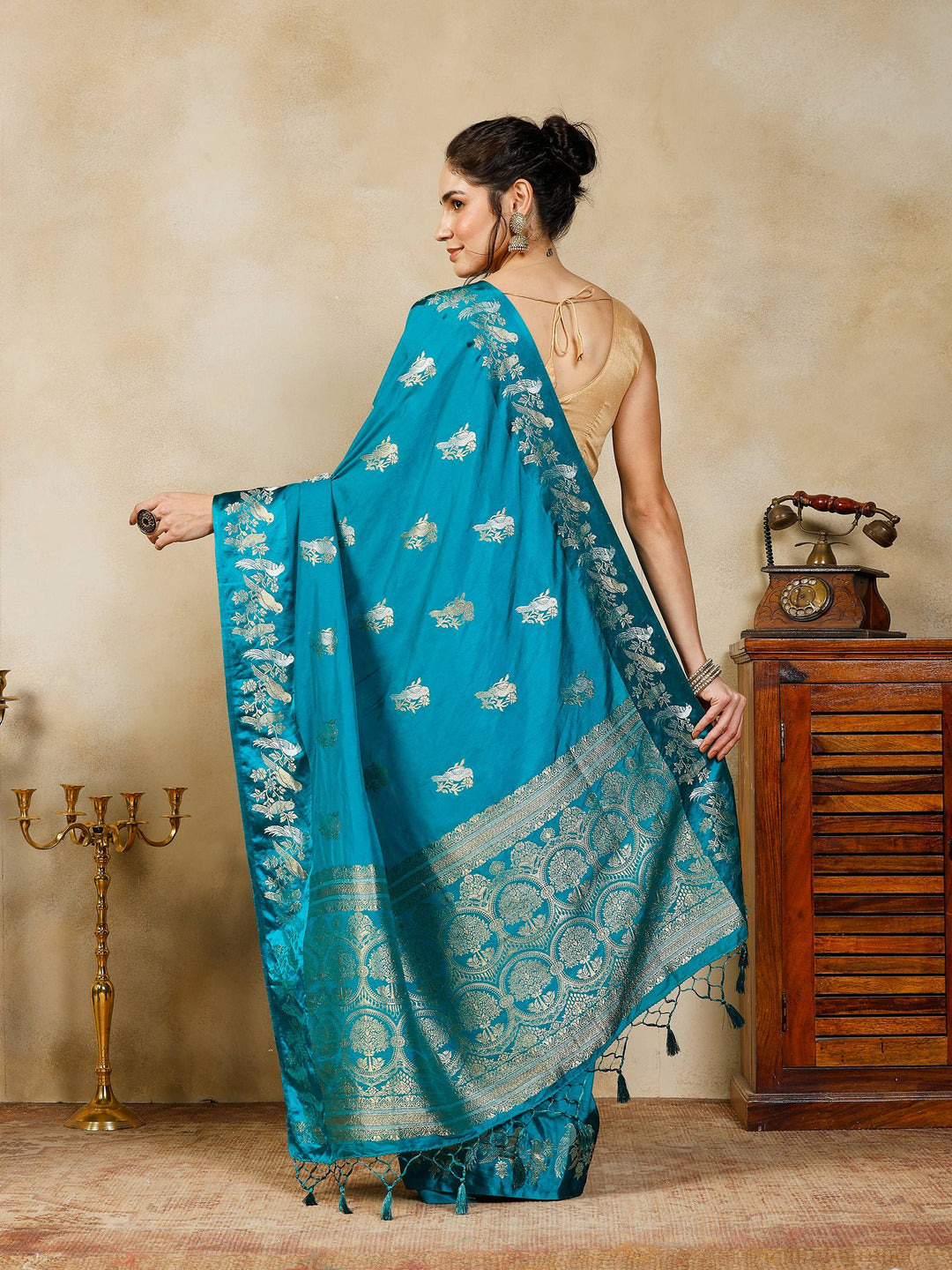 Lake Blue Woven Design Art Silk Saree