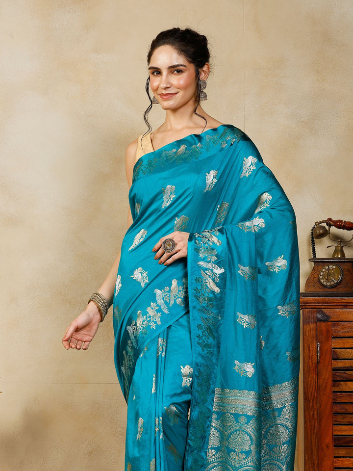 Lake Blue Woven Design Art Silk Saree