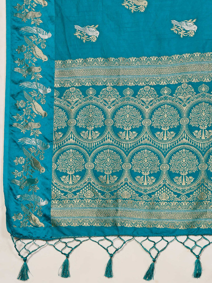 Lake Blue Woven Design Art Silk Saree