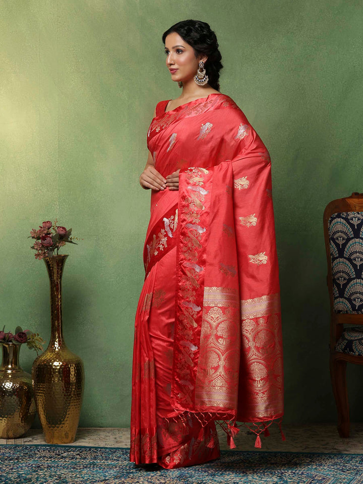 Pink Woven Design Art Silk Saree