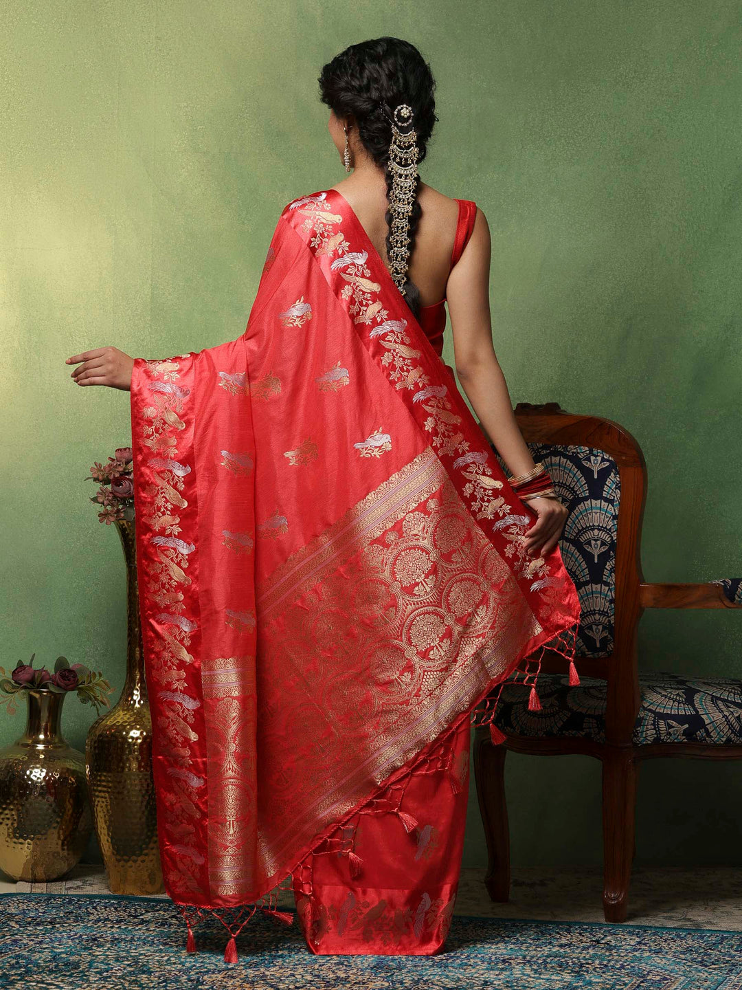 Pink Woven Design Art Silk Saree