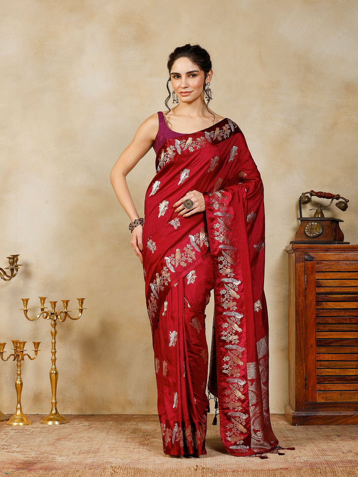 Wine Woven Design Art Silk Saree
