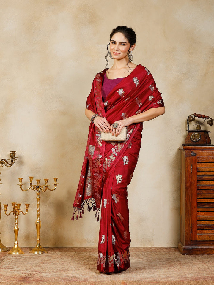Wine Woven Design Art Silk Saree