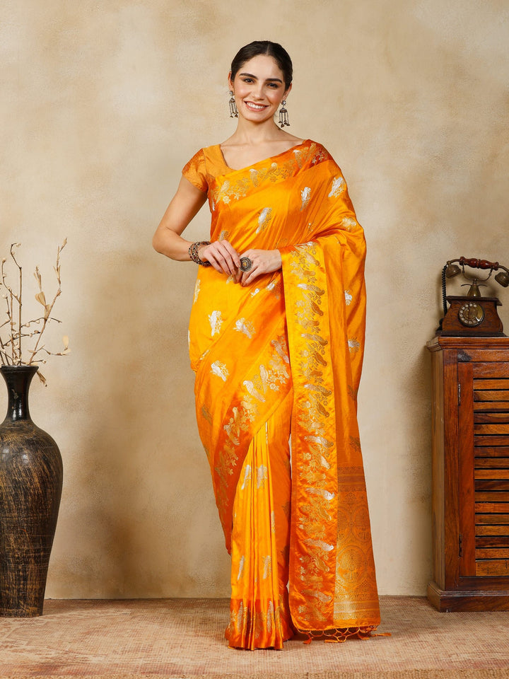 Yellow Woven Design Art Silk Saree