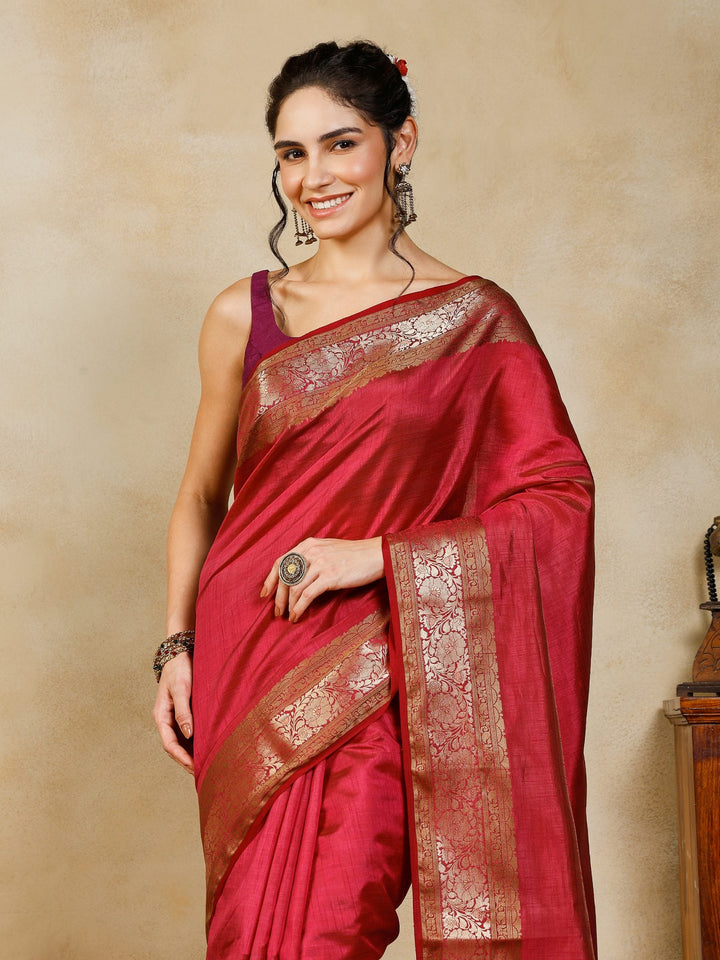 Wine Woven Design Art Silk Saree