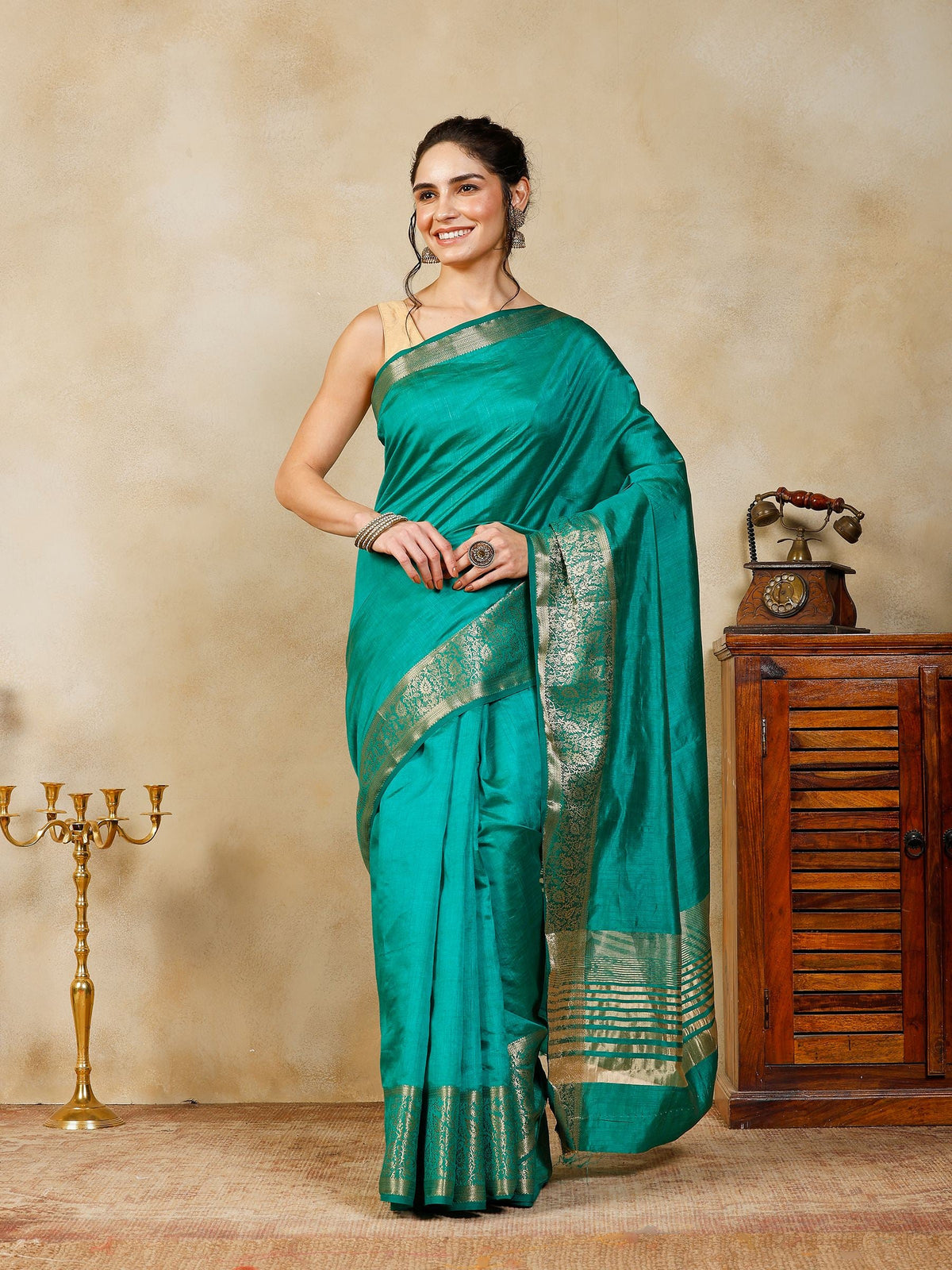 Green Woven Design Art Silk Saree