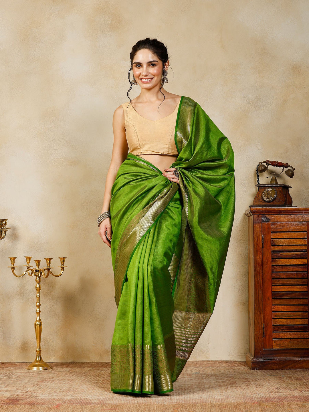 Parrot Green Woven Design Art Silk Saree
