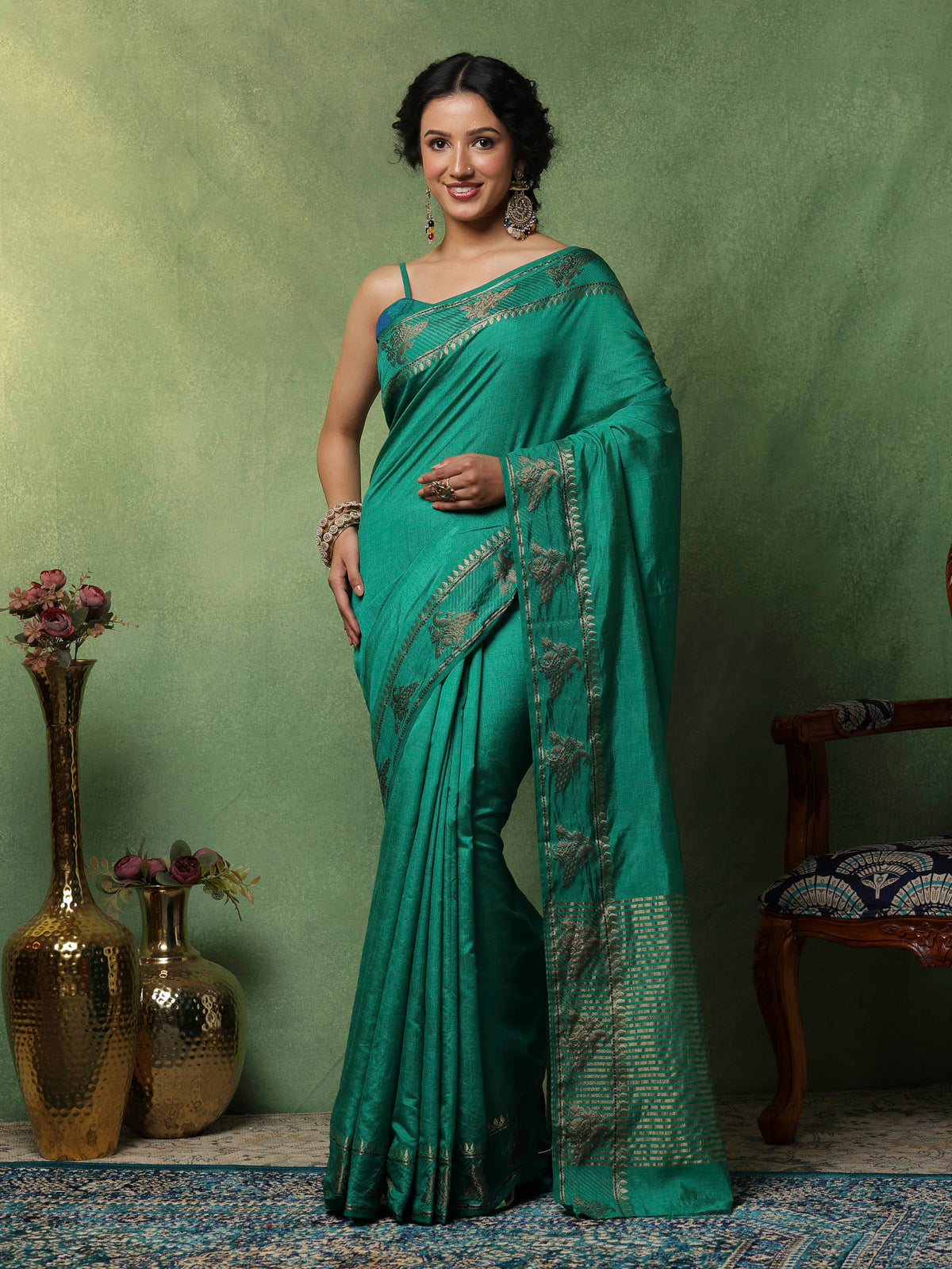 Green Woven Design Art Silk Saree