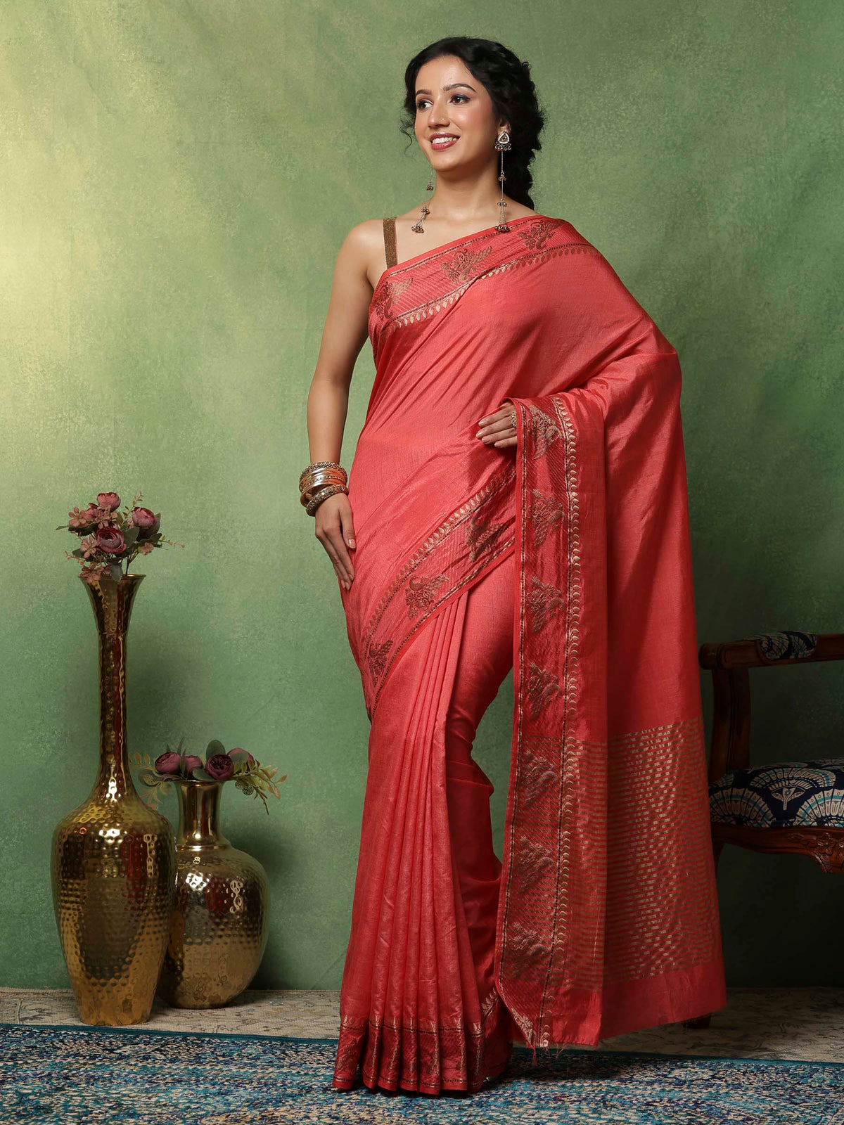 Pink Woven Design Art Silk Saree