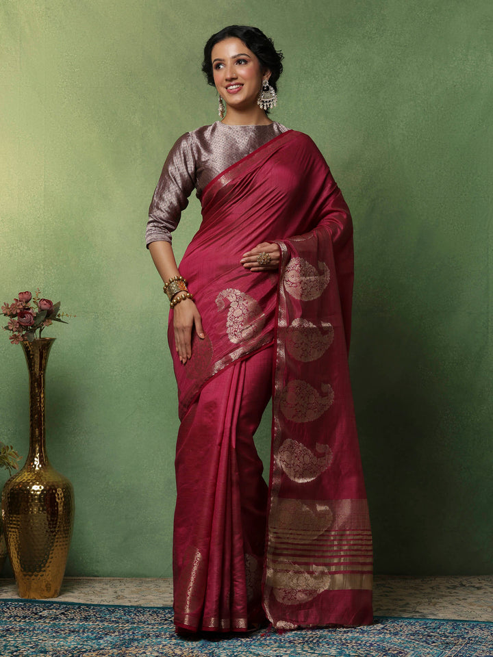 Wine Woven Design Art Silk Saree