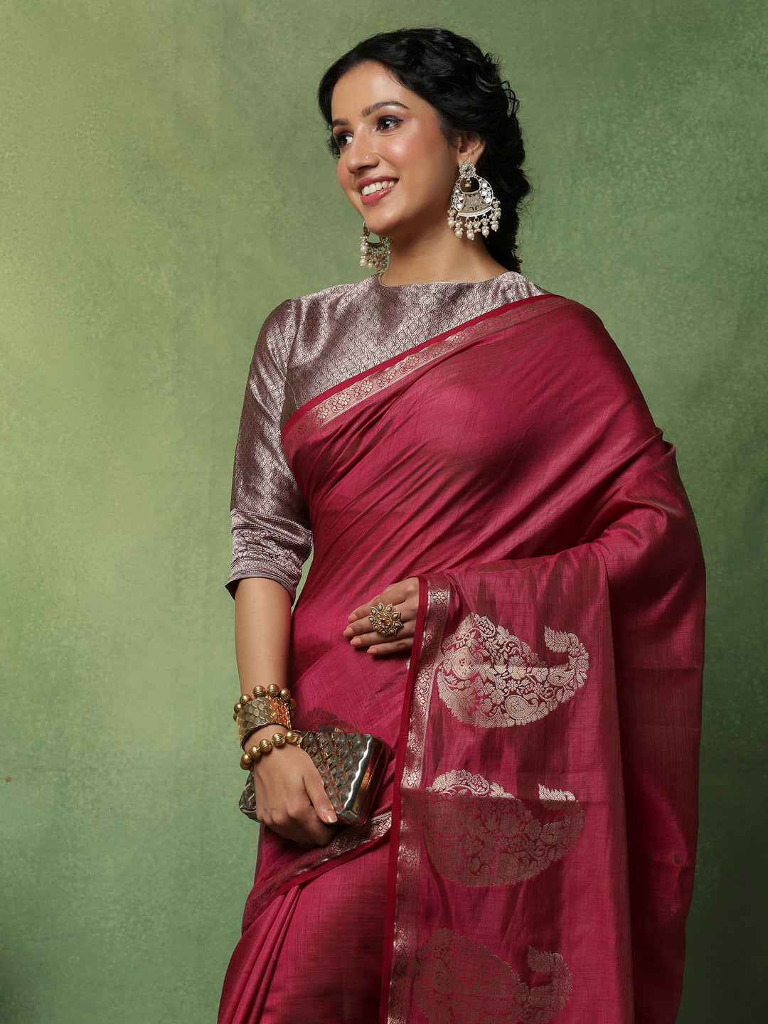 Wine Woven Design Art Silk Saree