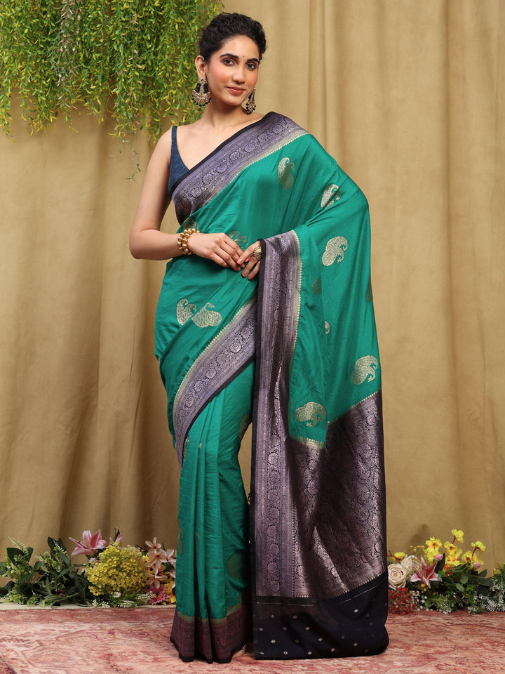 Green Woven Design Art Silk Saree
