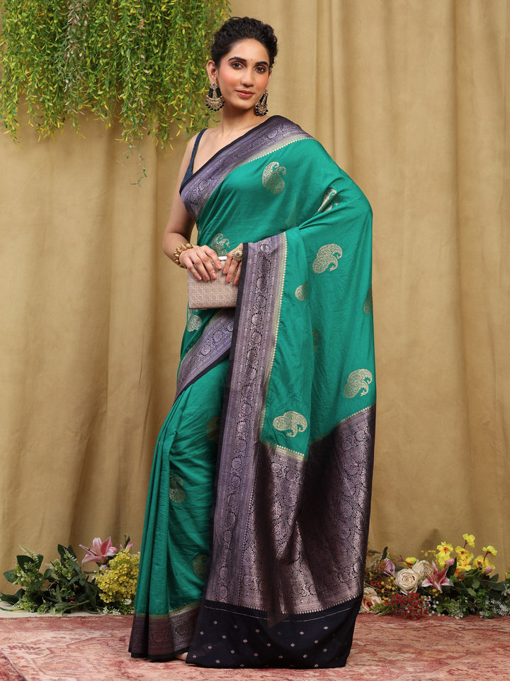Green Woven Design Art Silk Saree
