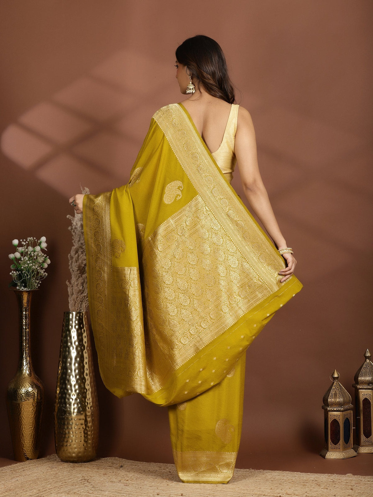 Lemon Zari Booti Art Silk Saree