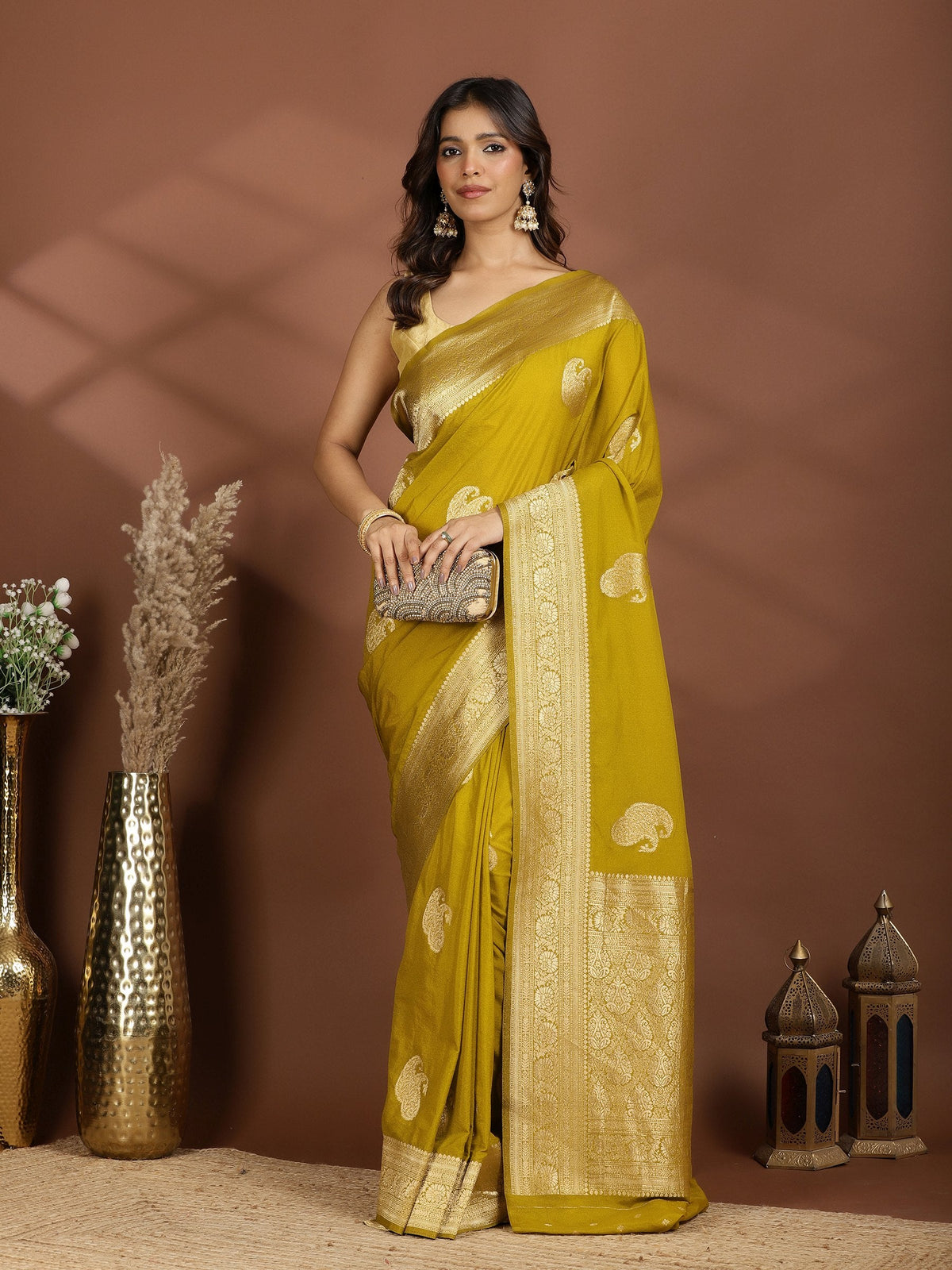Lemon Zari Booti Art Silk Saree