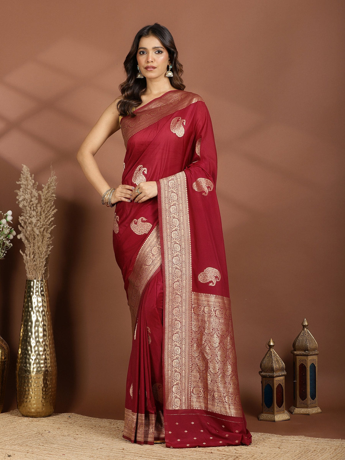 Magenta Zari Booti Art Silk Saree