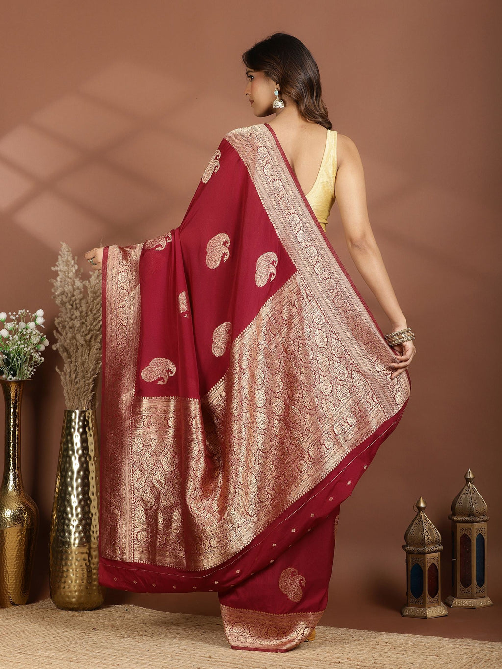 Magenta Zari Booti Art Silk Saree