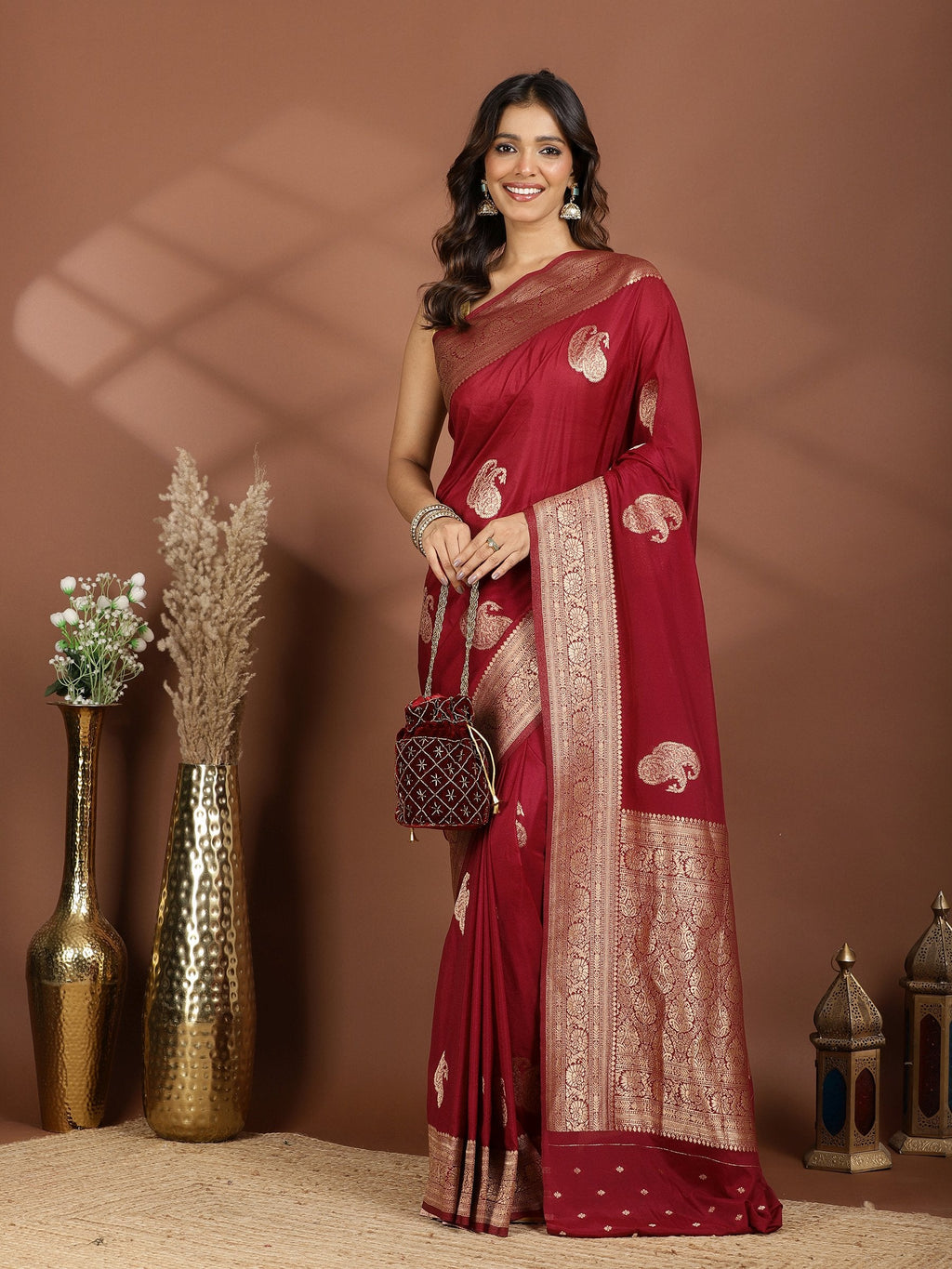 Magenta Zari Booti Art Silk Saree