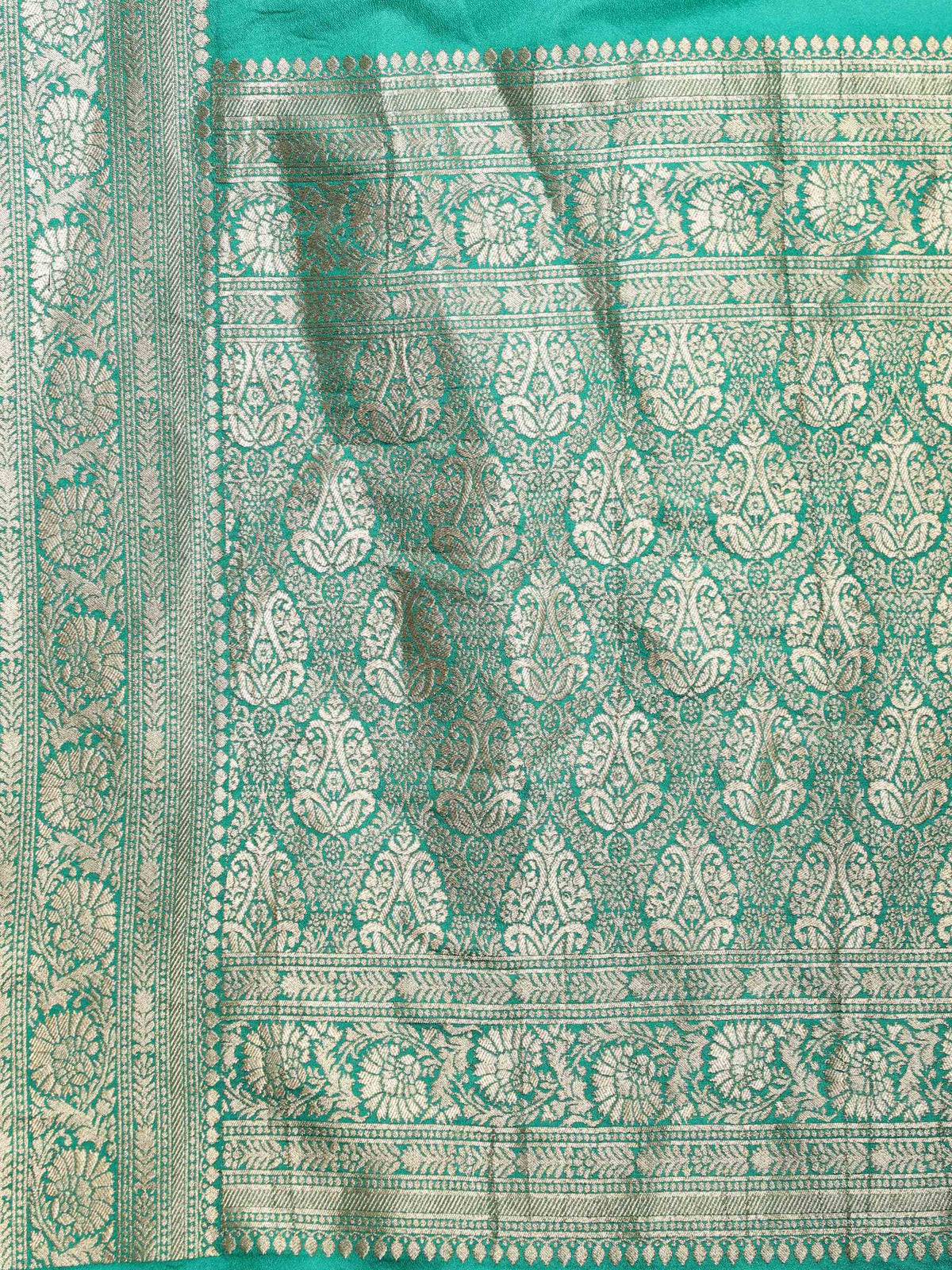 Rama Green Zari Booti Art Silk Saree