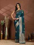 Teal Blue Zari Booti Art Silk Saree