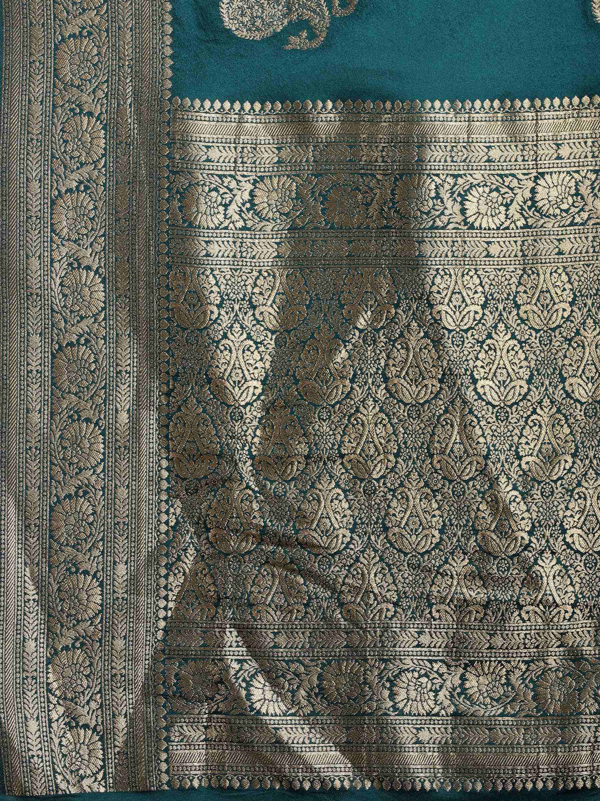 Teal Blue Zari Booti Art Silk Saree