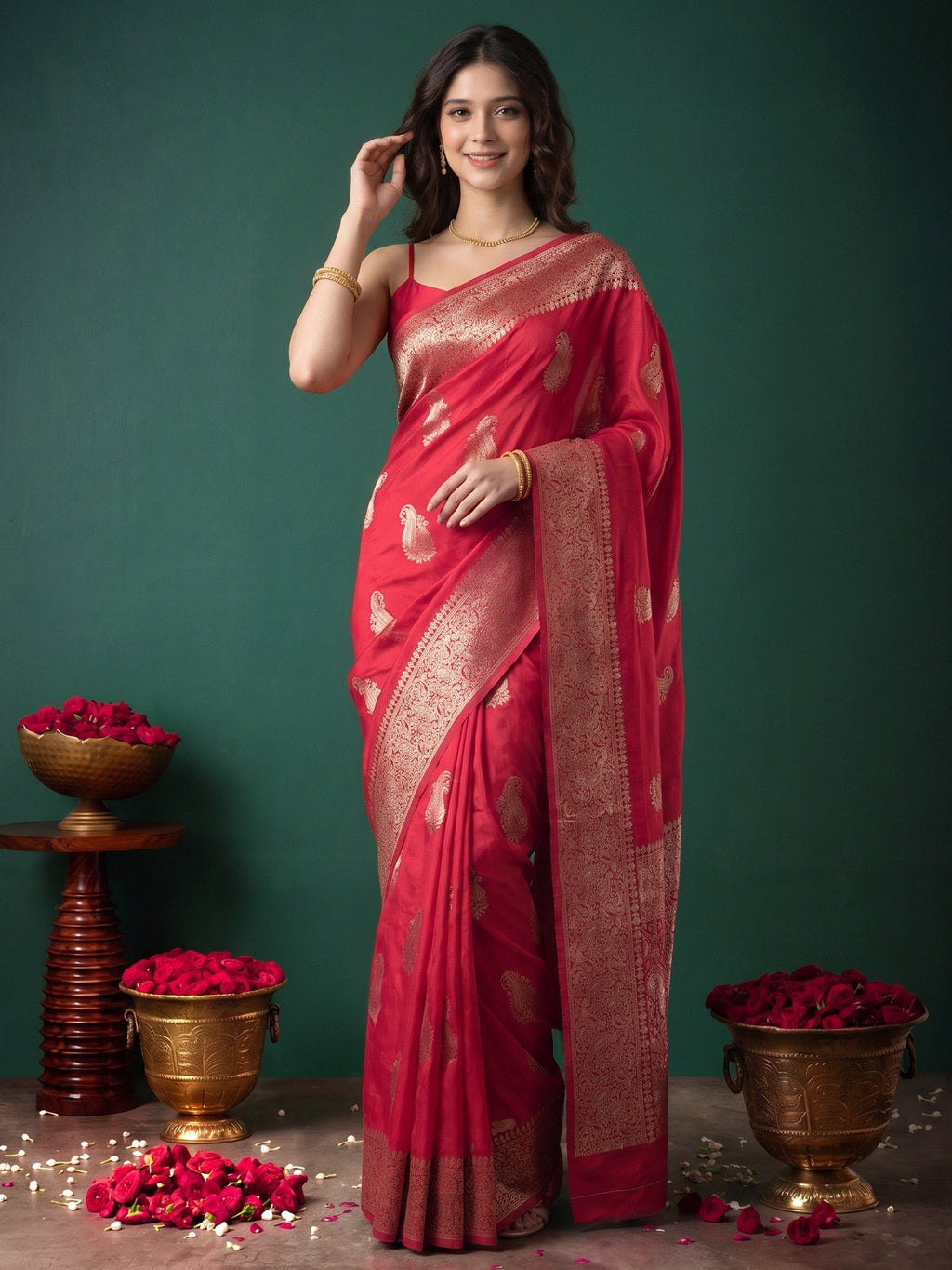 Hot Pink Woven Design Art Silk Saree