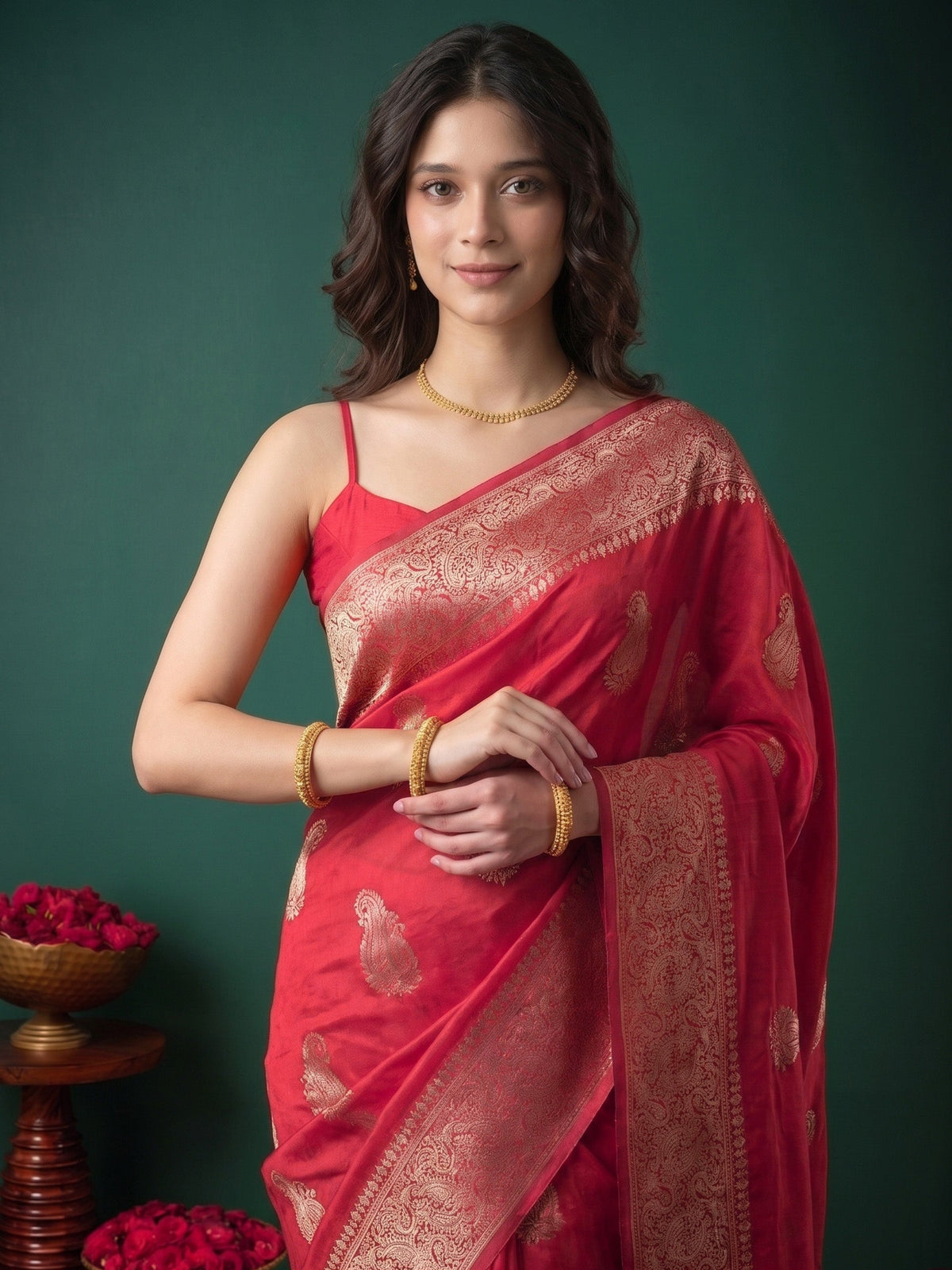 Hot Pink Woven Design Art Silk Saree