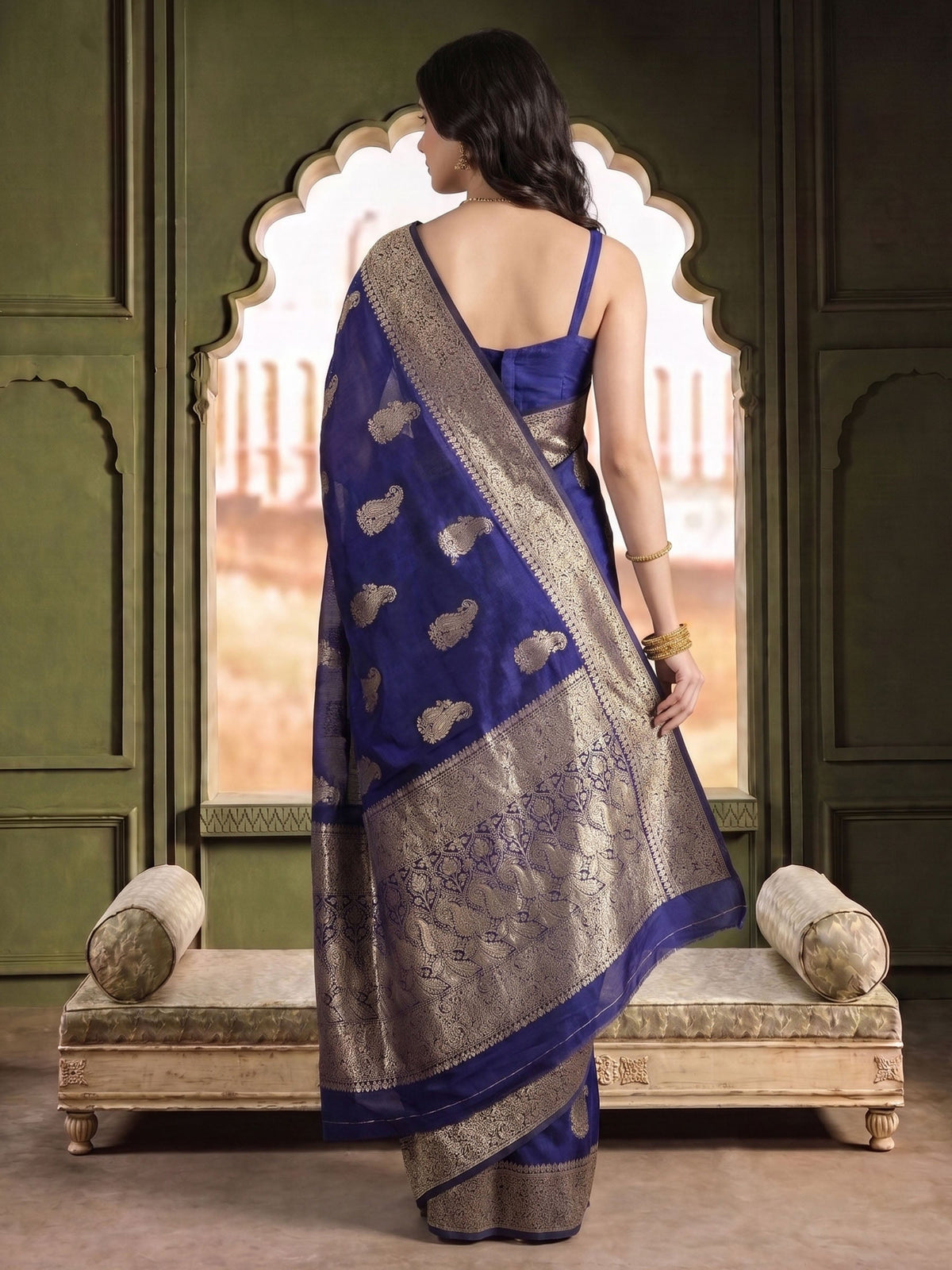 Navy Blue Woven Design Art Silk Saree