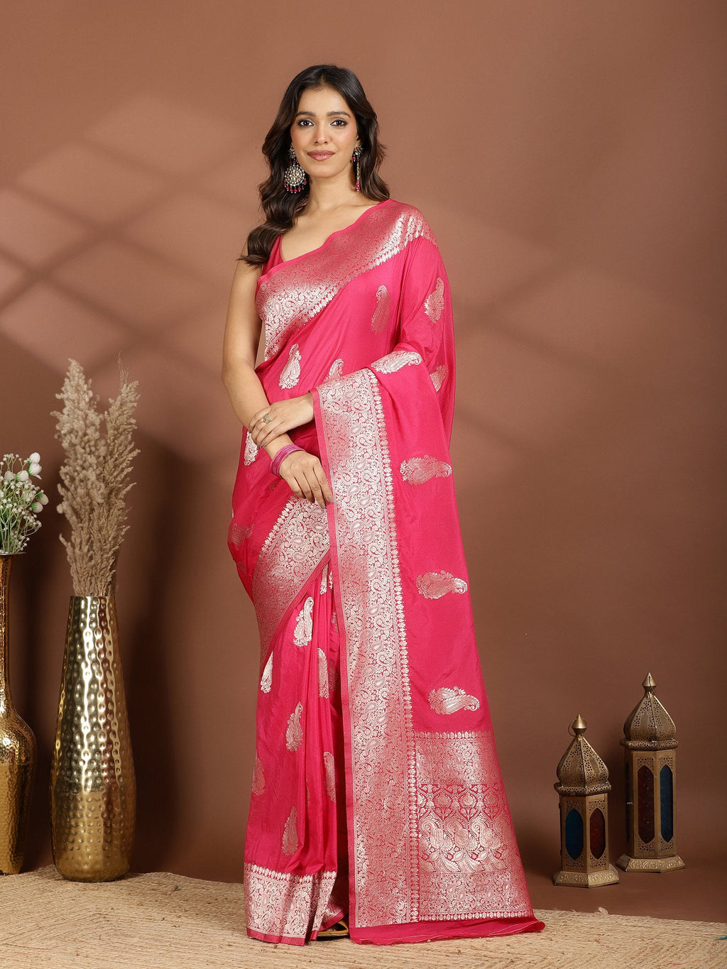 Rani Zari Booti Art Silk Saree