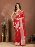Red Zari Booti Art Silk Saree