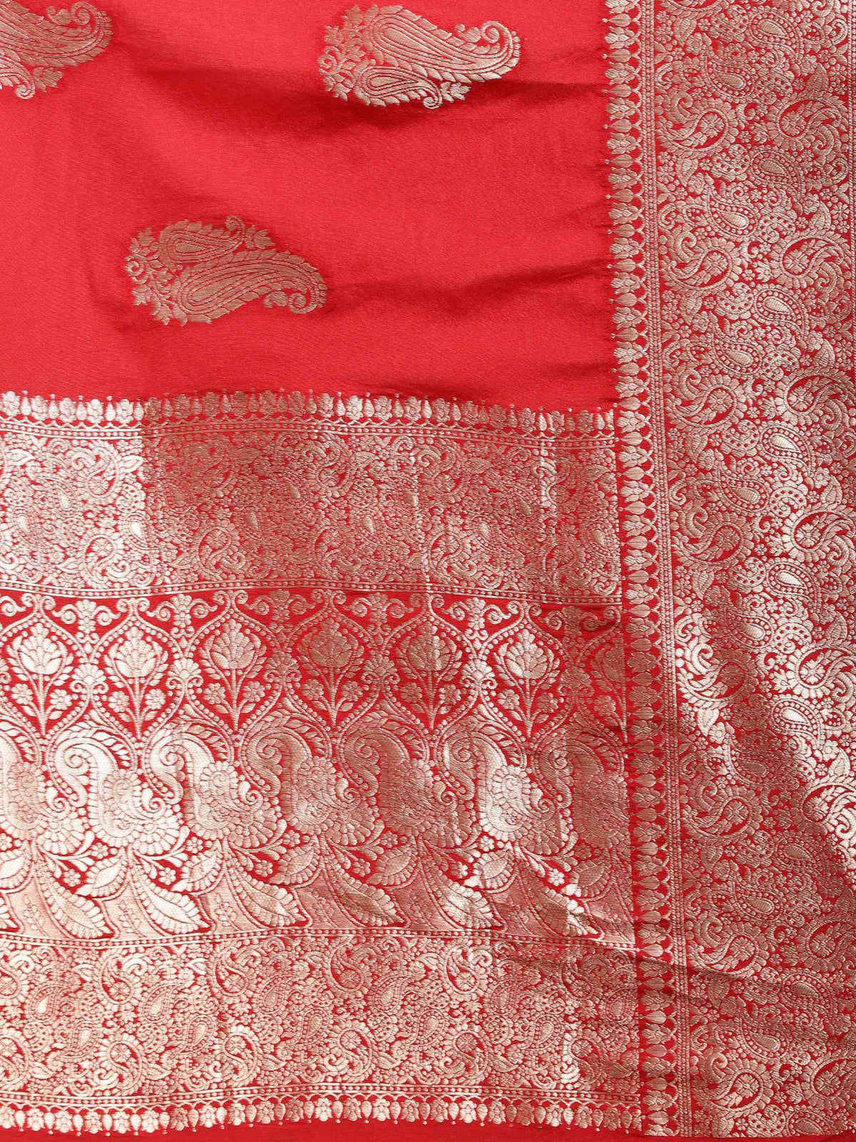 Red Zari Booti Art Silk Saree