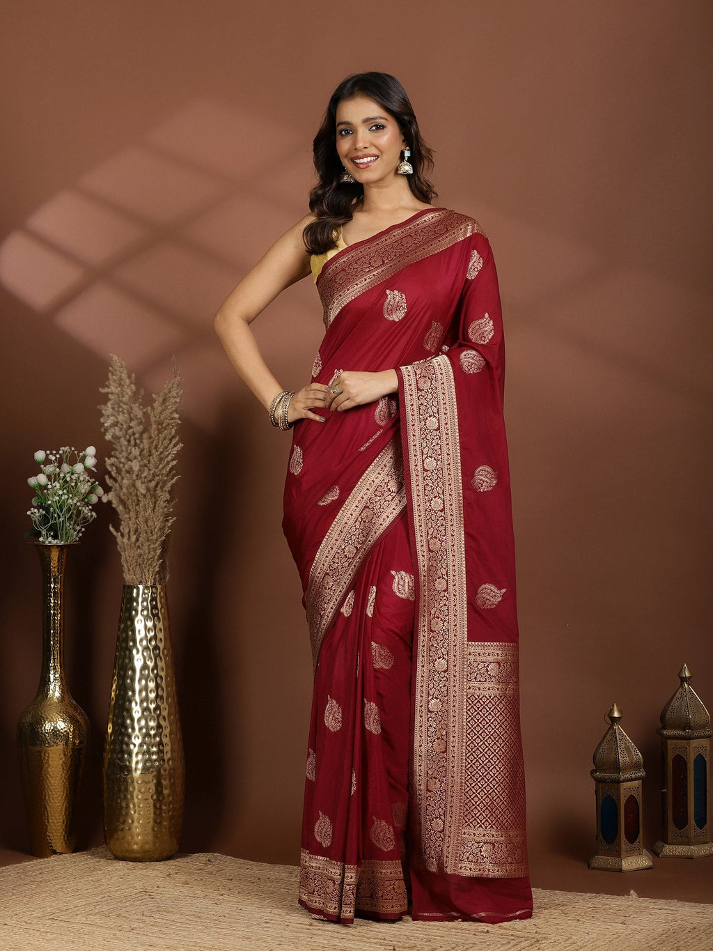Magenta Zari Booti Art Silk Saree