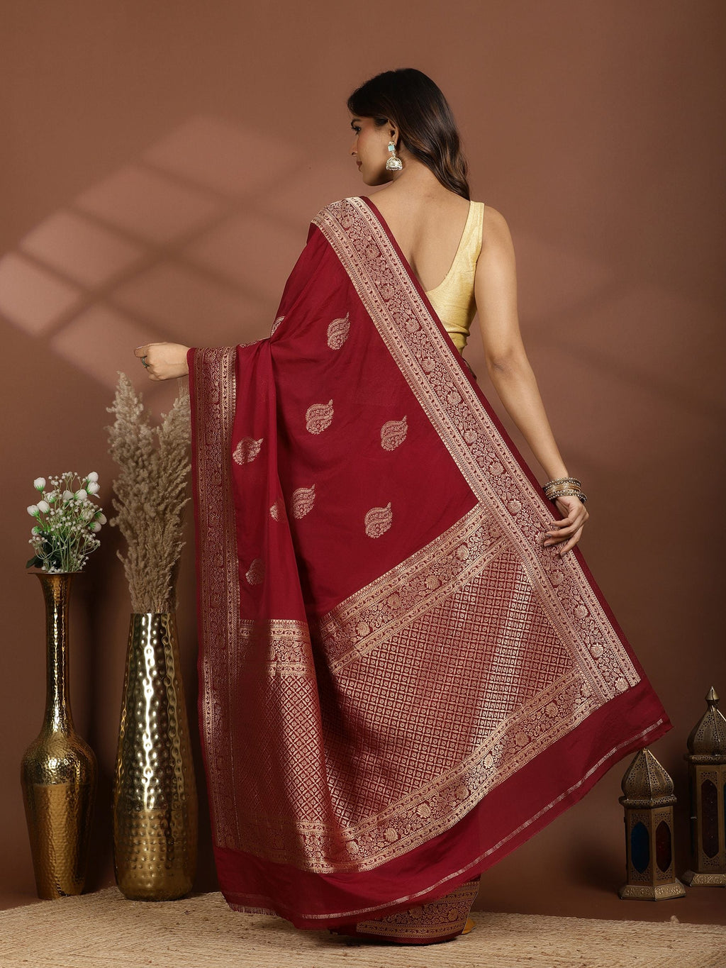 Magenta Zari Booti Art Silk Saree