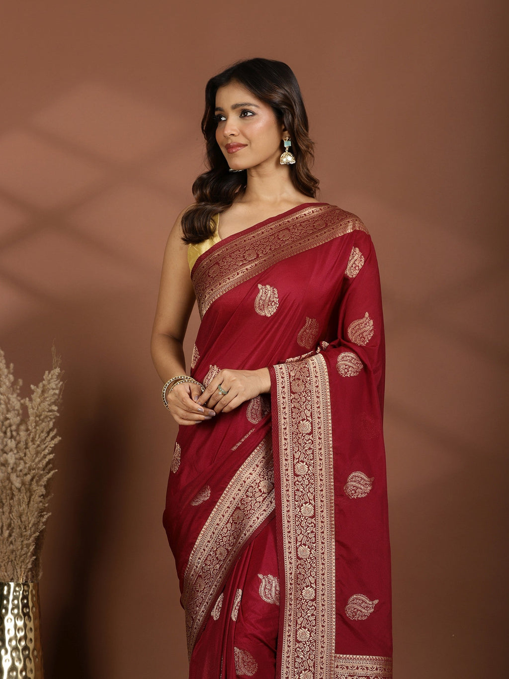 Magenta Zari Booti Art Silk Saree