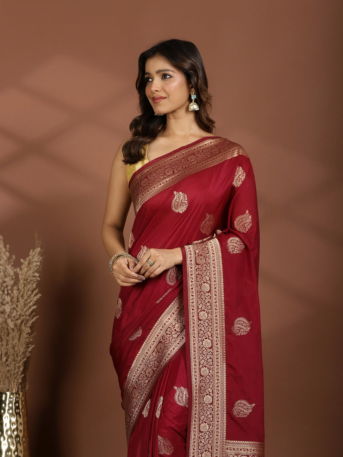 Magenta Zari Booti Art Silk Saree