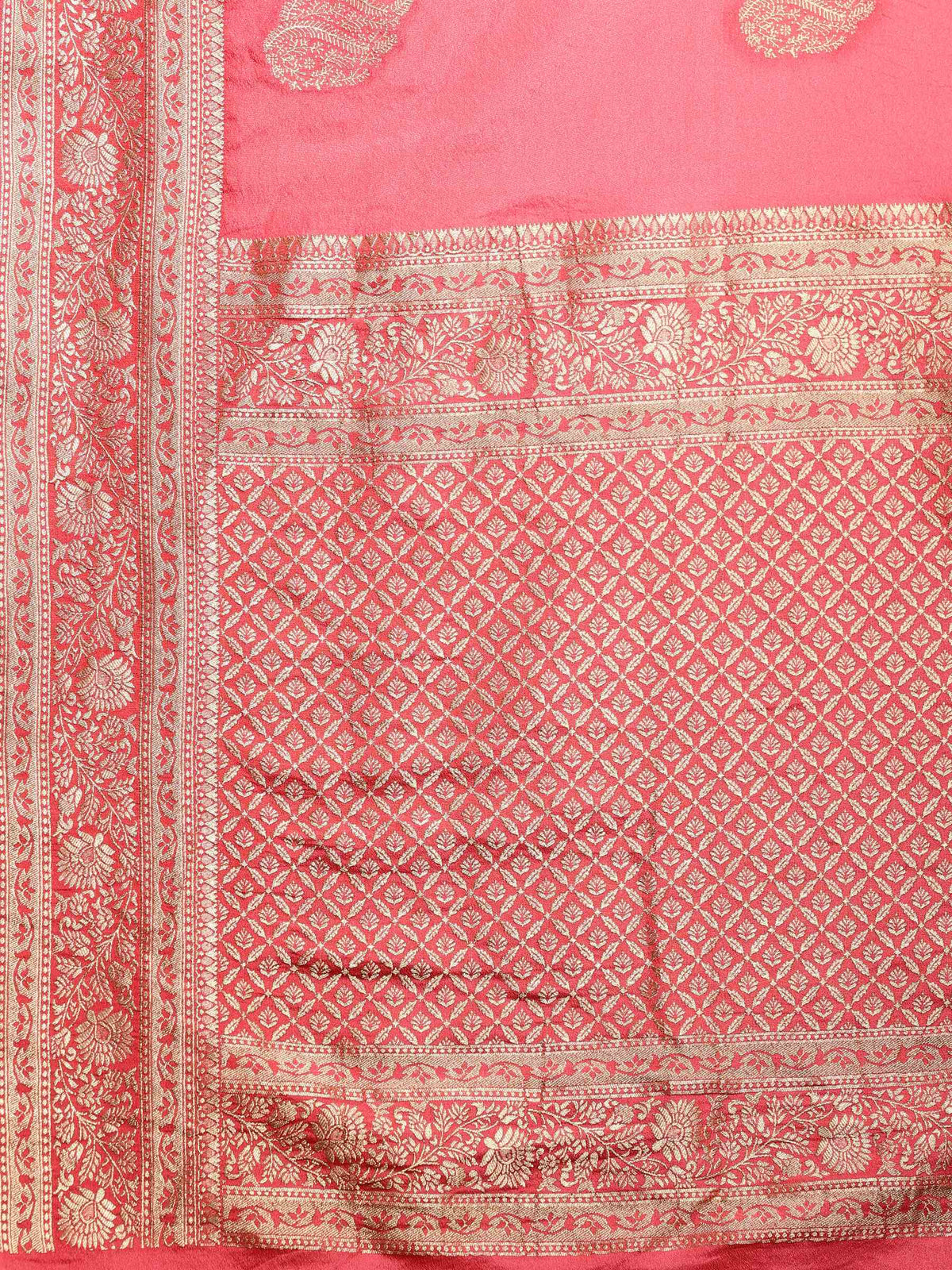 Peach Zari Booti Art Silk Saree