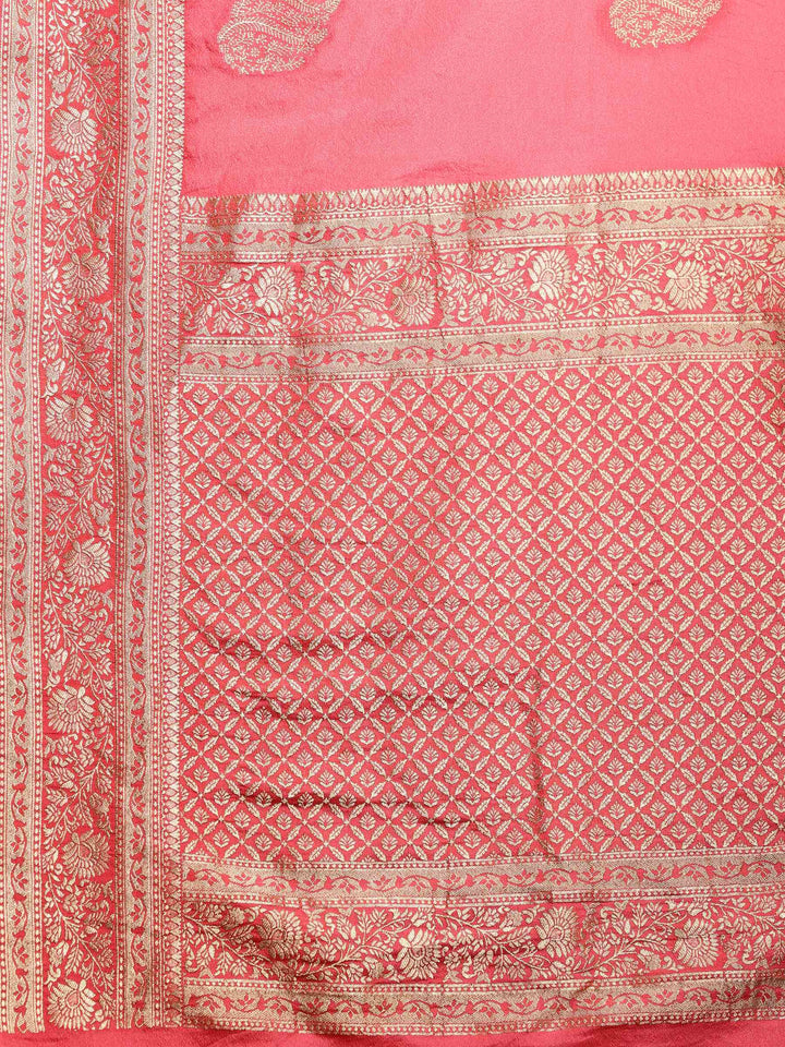 Peach Zari Booti Art Silk Saree