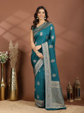 Peacock Blue Zari Booti Art Silk Saree