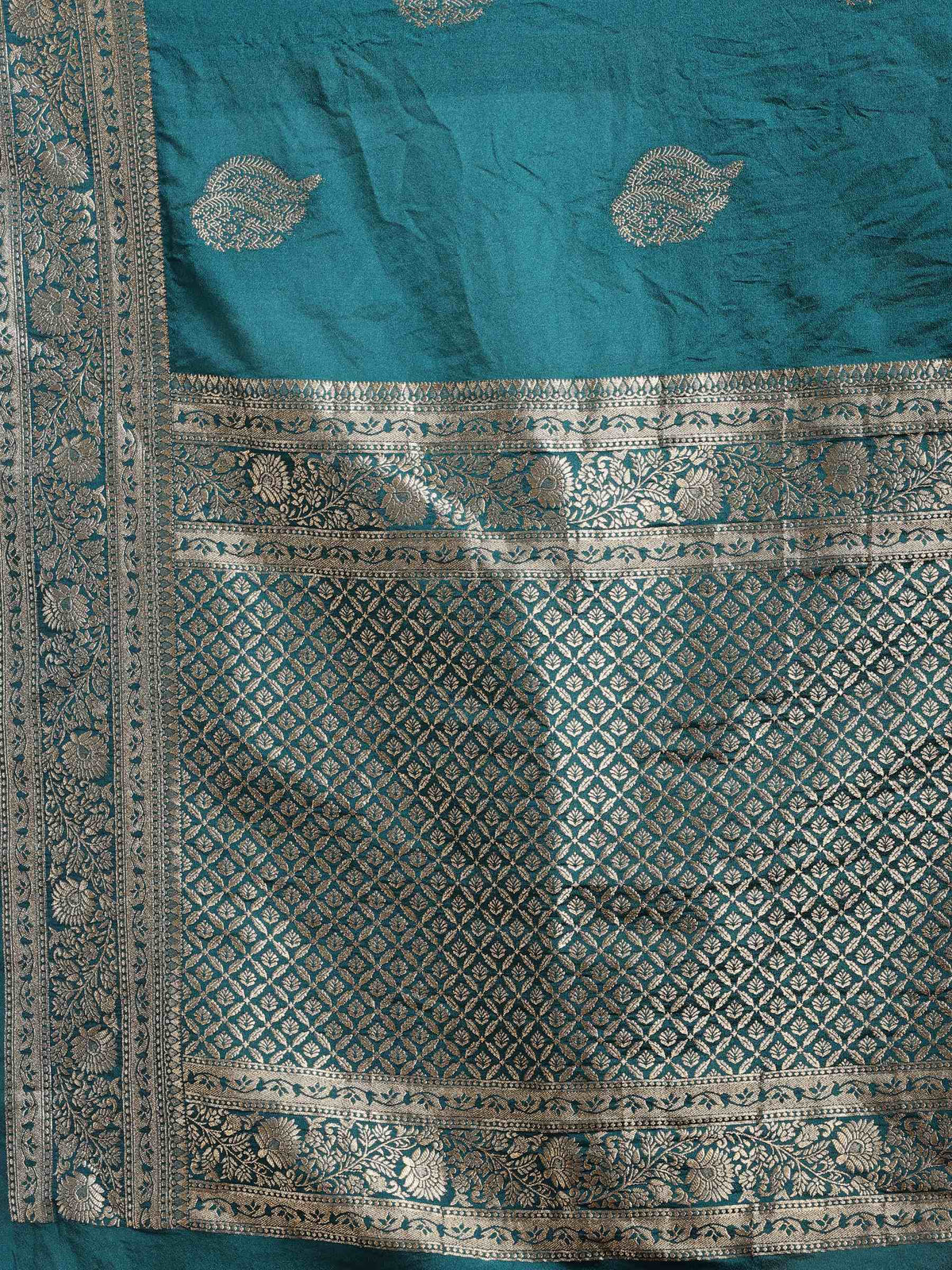 Peacock Blue Zari Booti Art Silk Saree