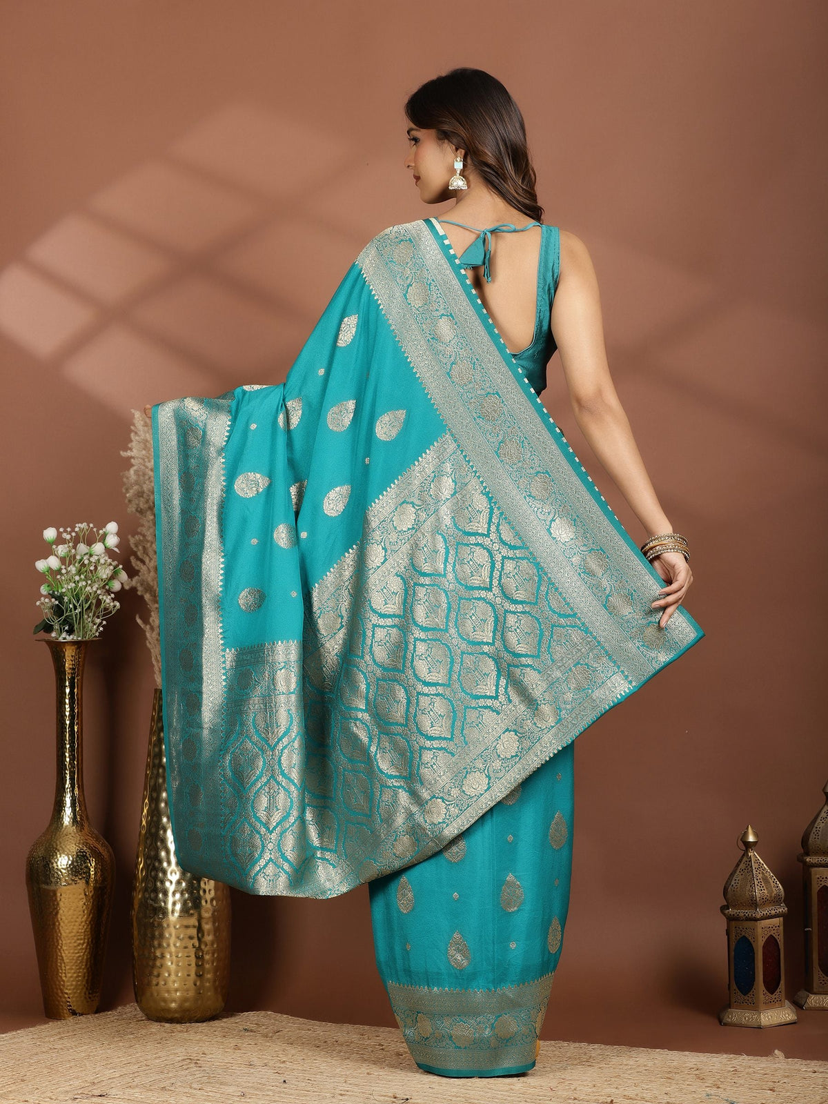 Green Zari Booti Art Silk Saree