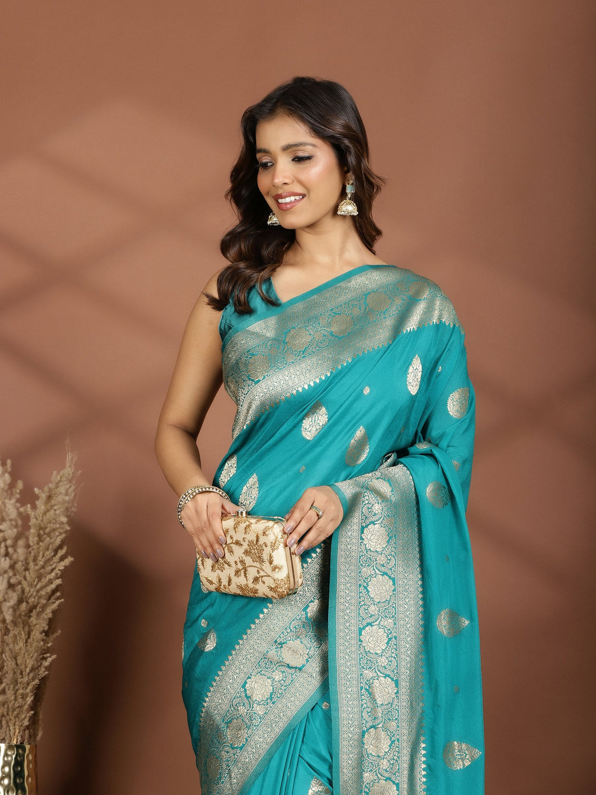 Green Zari Booti Art Silk Saree