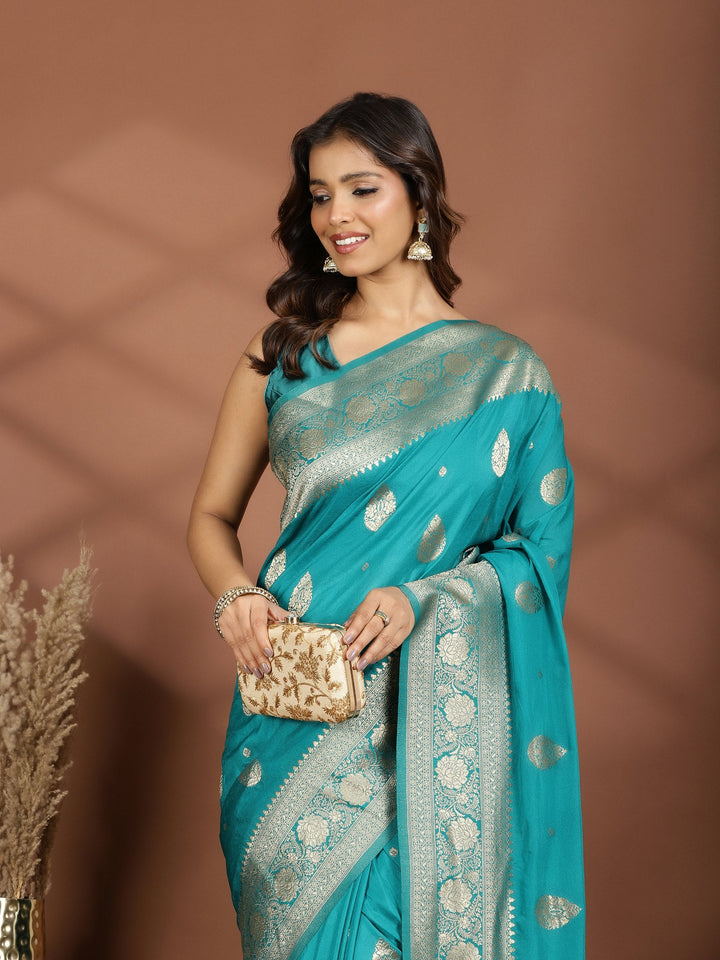 Green Zari Booti Art Silk Saree
