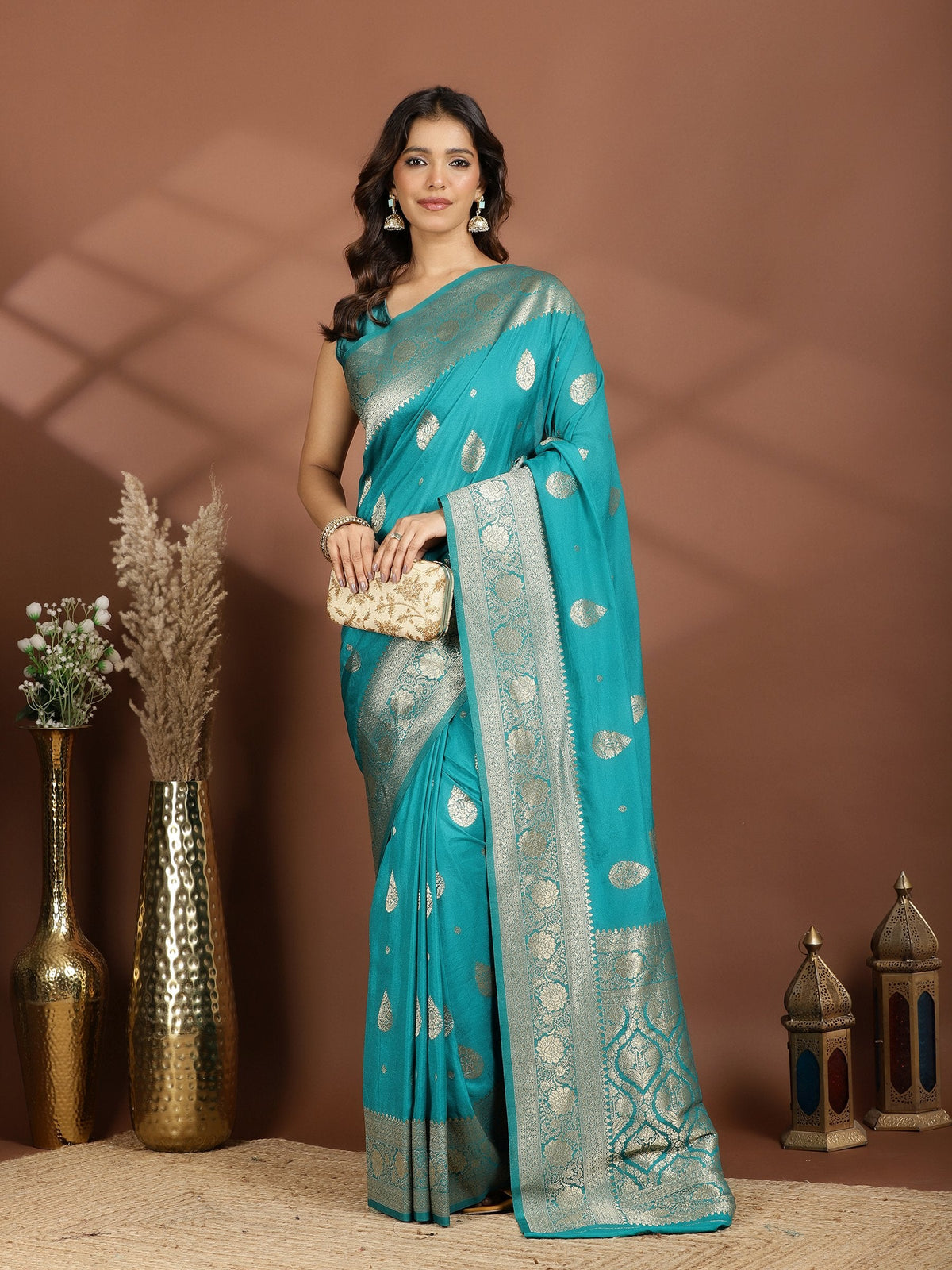 Green Zari Booti Art Silk Saree