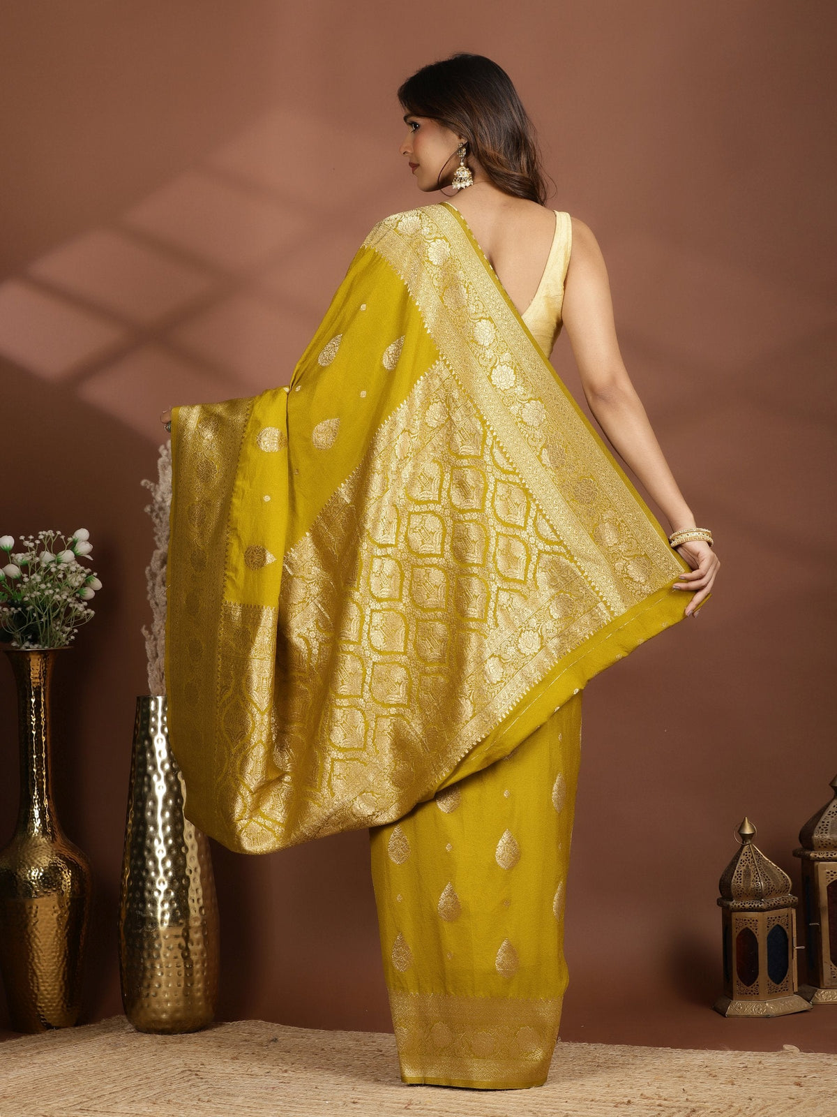 Lemon Zari Booti Art Silk Saree